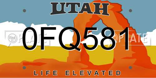 0FQ581 Utah License Plate