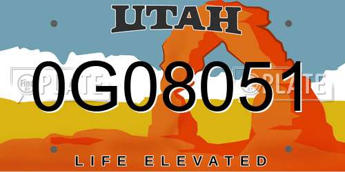 0G08051 Utah License Plate