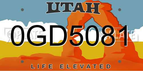 0GD5081 Utah License Plate