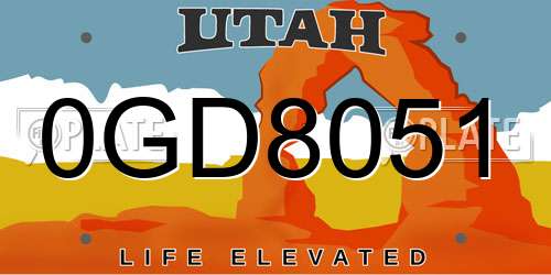 0GD8051 Utah License Plate