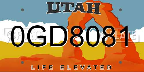 0GD8081 Utah License Plate
