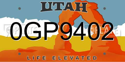 0GP9402 Utah License Plate