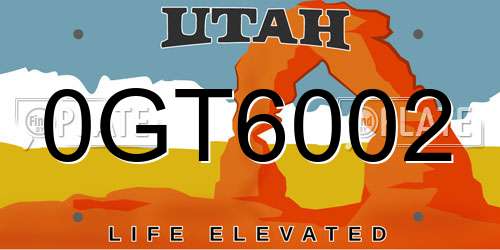 0GT6002 Utah License Plate