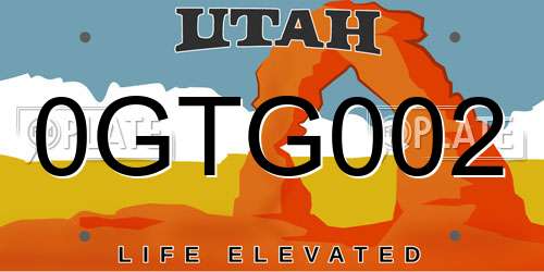 0GTG002 Utah License Plate