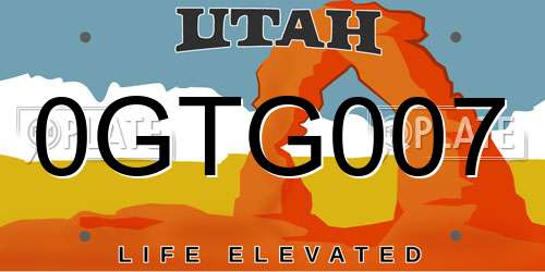 0GTG007 Utah License Plate