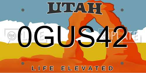 0GUS42 Utah License Plate