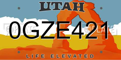 0GZE421 Utah License Plate