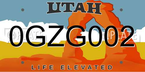 0GZG002 Utah License Plate