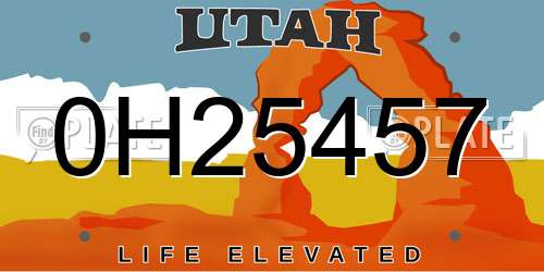 0H25457 Utah License Plate