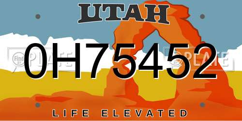 0H75452 Utah License Plate