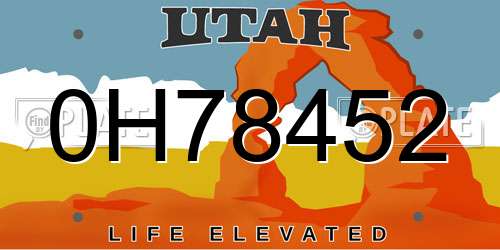 0H78452 Utah License Plate