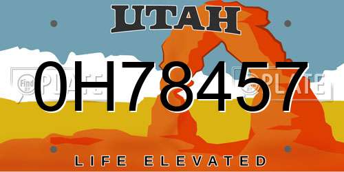 0H78457 Utah License Plate