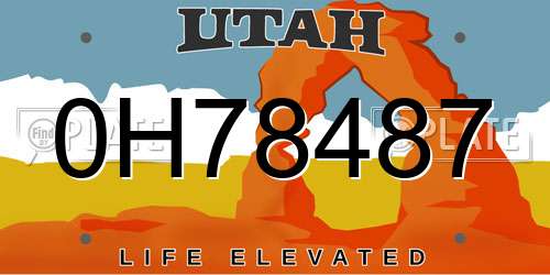 0H78487 Utah License Plate