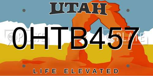 0HTB457 Utah License Plate