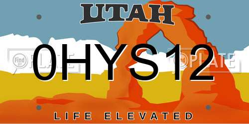 0HYS12 Utah License Plate