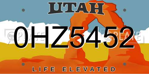 0HZ5452 Utah License Plate