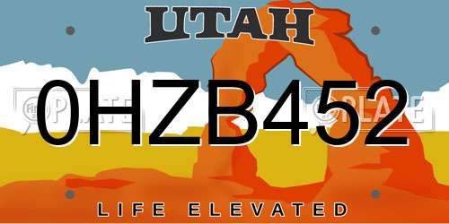 0HZB452 Utah License Plate