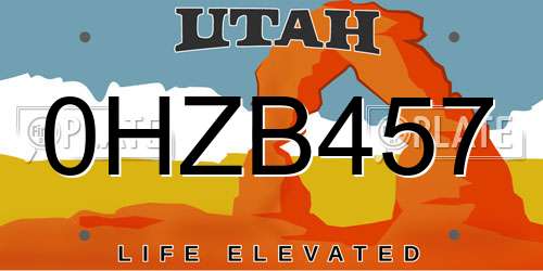 0HZB457 Utah License Plate
