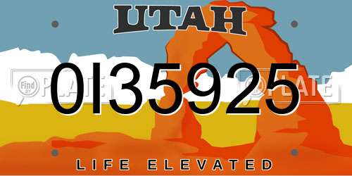 0I35925 Utah License Plate