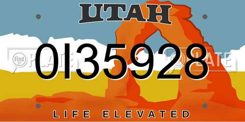 0I35928 Utah License Plate