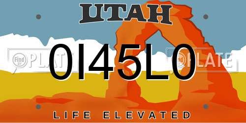 0I45L0 Utah License Plate