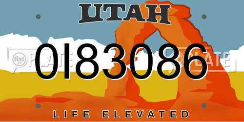 0I83086 Utah License Plate