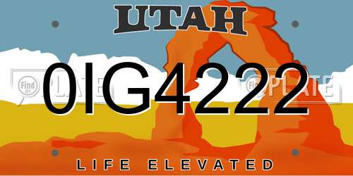 0IG4222 Utah License Plate