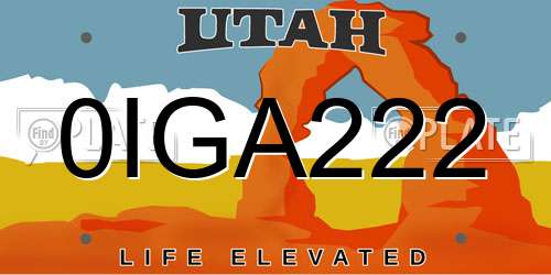 0IGA222 Utah License Plate