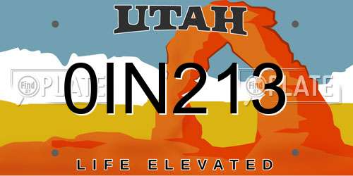 0IN213 Utah License Plate