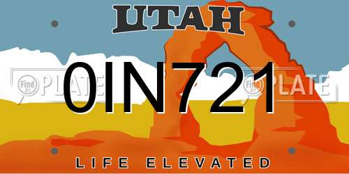 0IN721 Utah License Plate