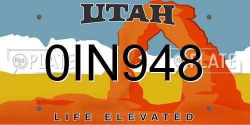 0IN948 Utah License Plate
