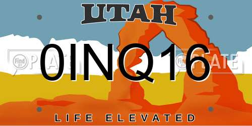 0INQ16 Utah License Plate