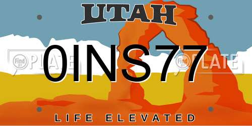 0INS77 Utah License Plate