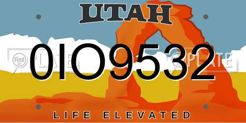 0IO9532 Utah License Plate