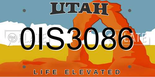 0IS3086 Utah License Plate