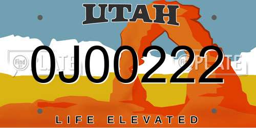 0J00222 Utah License Plate