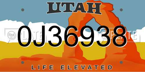0J36938 Utah License Plate