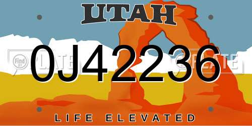 0J42236 Utah License Plate