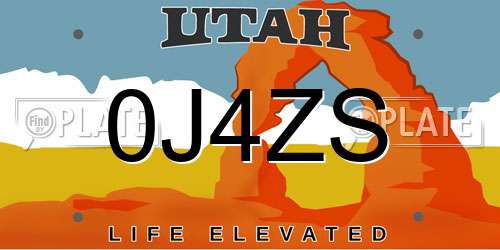 0J4ZS Utah License Plate