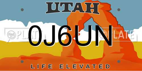 0J6UN Utah License Plate
