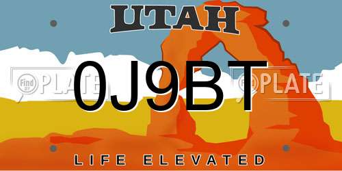 0J9BT Utah License Plate