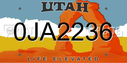 0JA2236 Utah License Plate