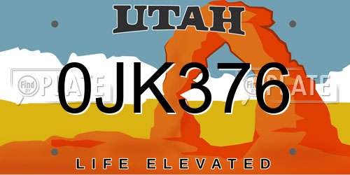 0JK376 Utah License Plate