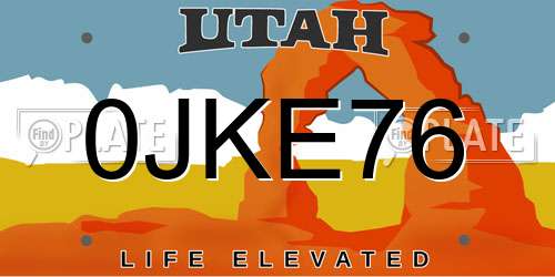 0JKE76 Utah License Plate