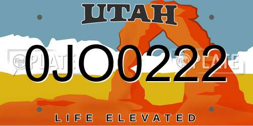 0JO0222 Utah License Plate