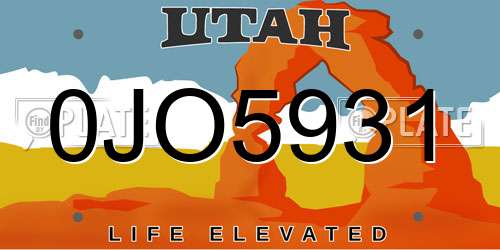 0JO5931 Utah License Plate