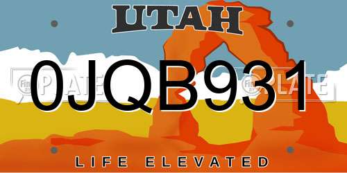 0JQB931 Utah License Plate