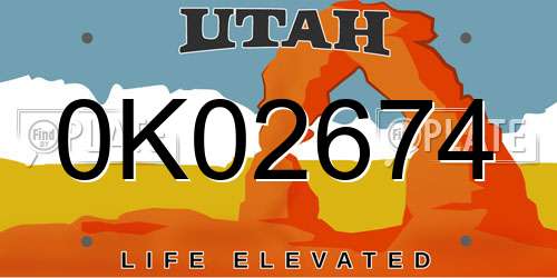 0K02674 Utah License Plate