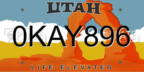 0KAY896 Utah License Plate