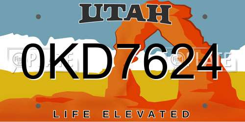 0KD7624 Utah License Plate
